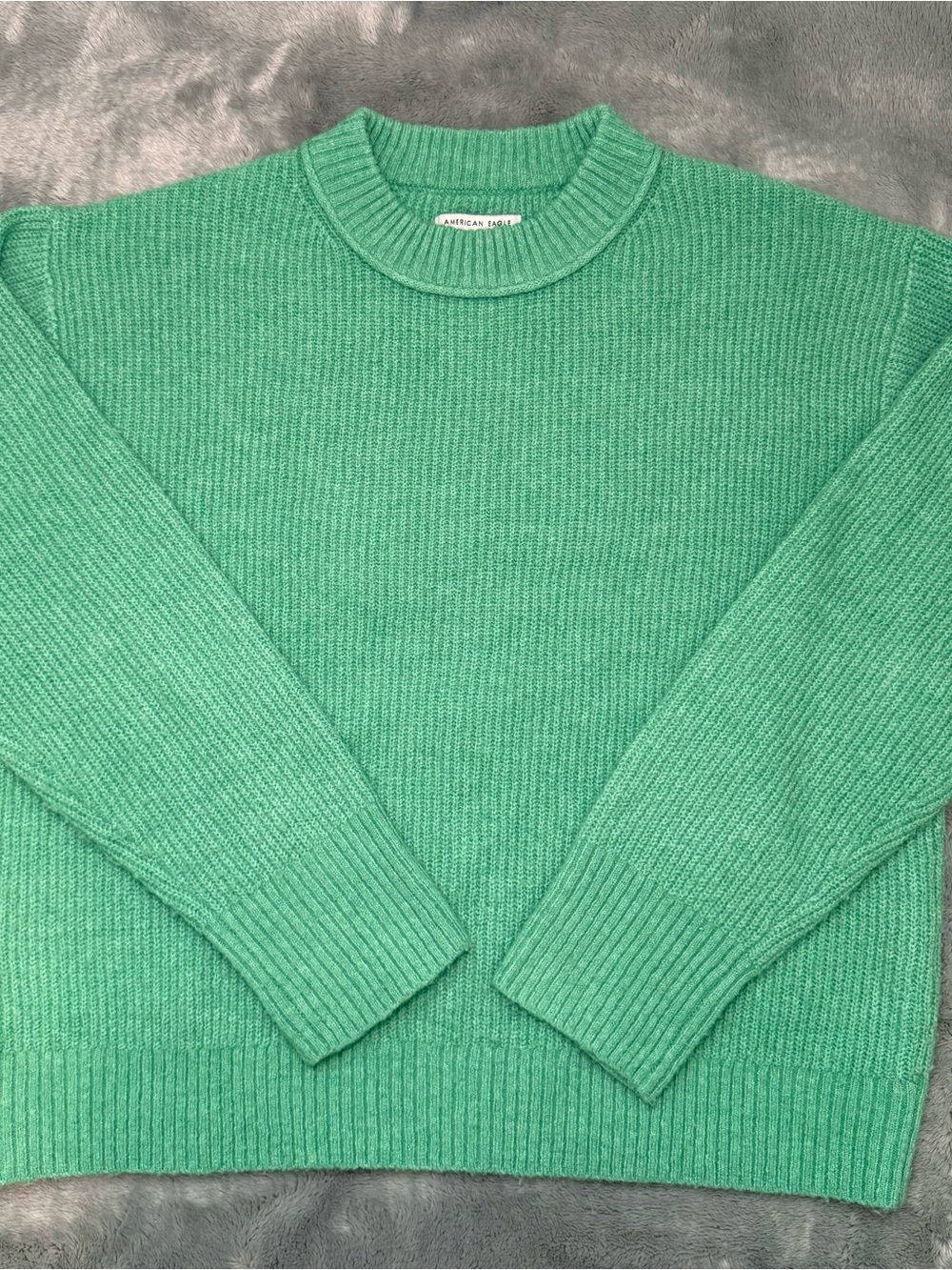 American Eagle Outfitters Green Ribbed Crewneck Sweater